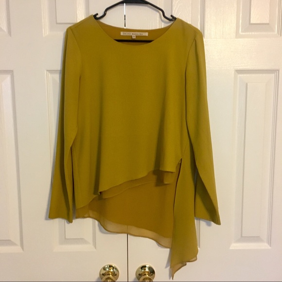 Rachel Roy Mustard Asymmetrical Long Sleeve Blouse - Picture 1 of 4